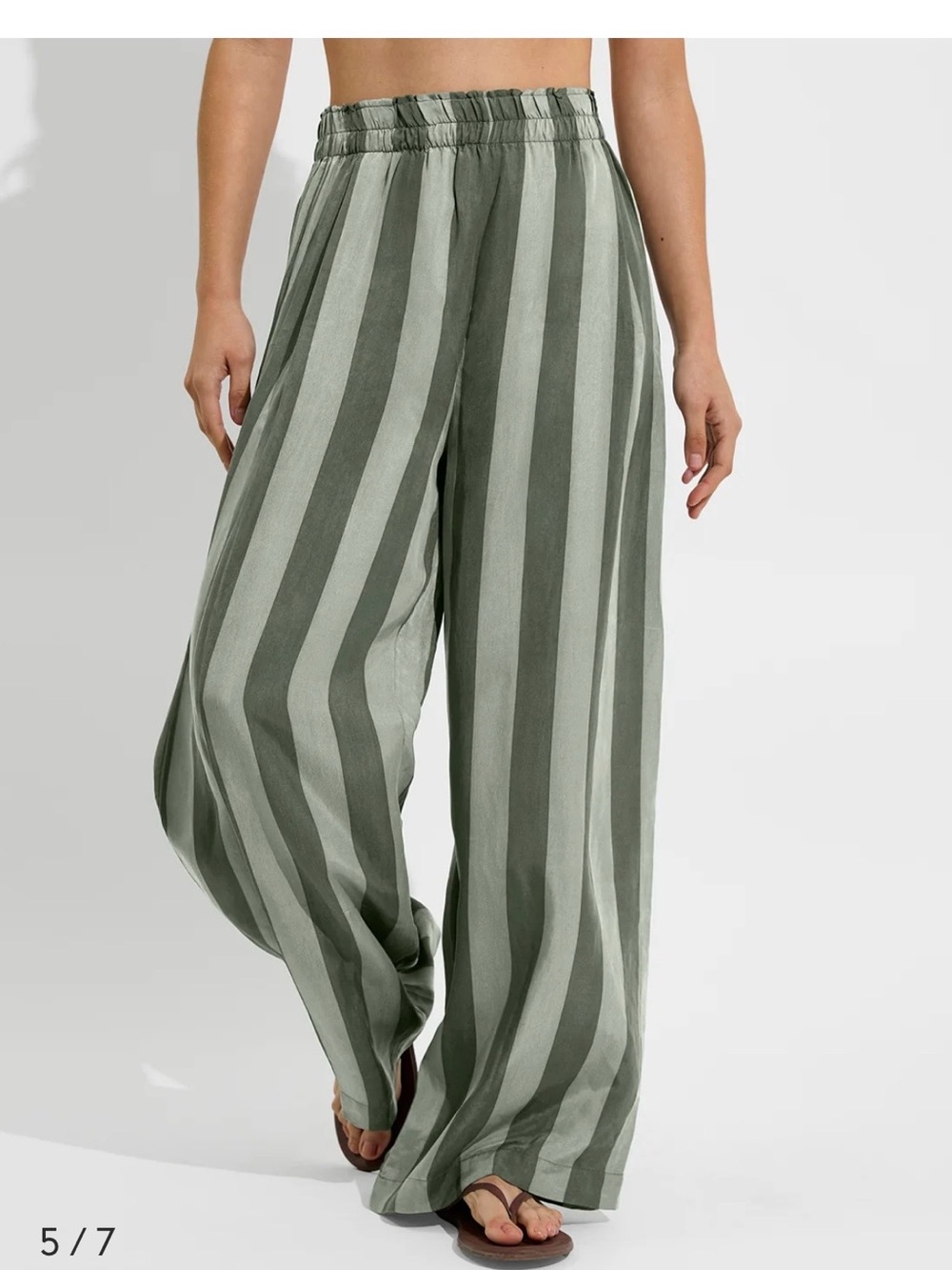 Left On Friday Olive Striped Wide-Leg Pull-On Pants